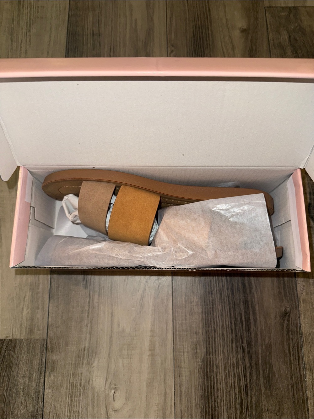 Classic Two-Band Women’s Slide Sandals in Tan
